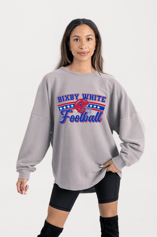 BIXBY WHITE FOOTBALL WASHED CORDED PULLOVER - The Club