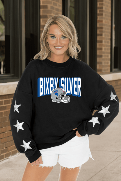 BIXBY SILVER FOOTBALL EMBELLISHED STAR SLEEVE CREWNECK SWEATSHIRT - The Club