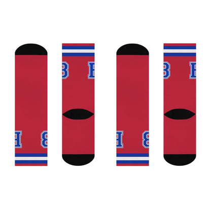 Red Varsity 'B' Cushioned Crew Socks — Athletic Retro Letterman Style