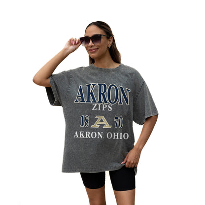 AKRON ZIPS THROWBACK RELAXED FIT SNOW WASH SHORT SLEEVE CLASSIC CREWNECK TEE WITH RIBBED NECKLINE
