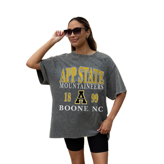 APPALACHIAN STATE MOUNTAINEERS THROWBACK RELAXED FIT SNOW WASH SHORT SLEEVE CLASSIC CREWNECK TEE WITH RIBBED NECKLINE - The Club
