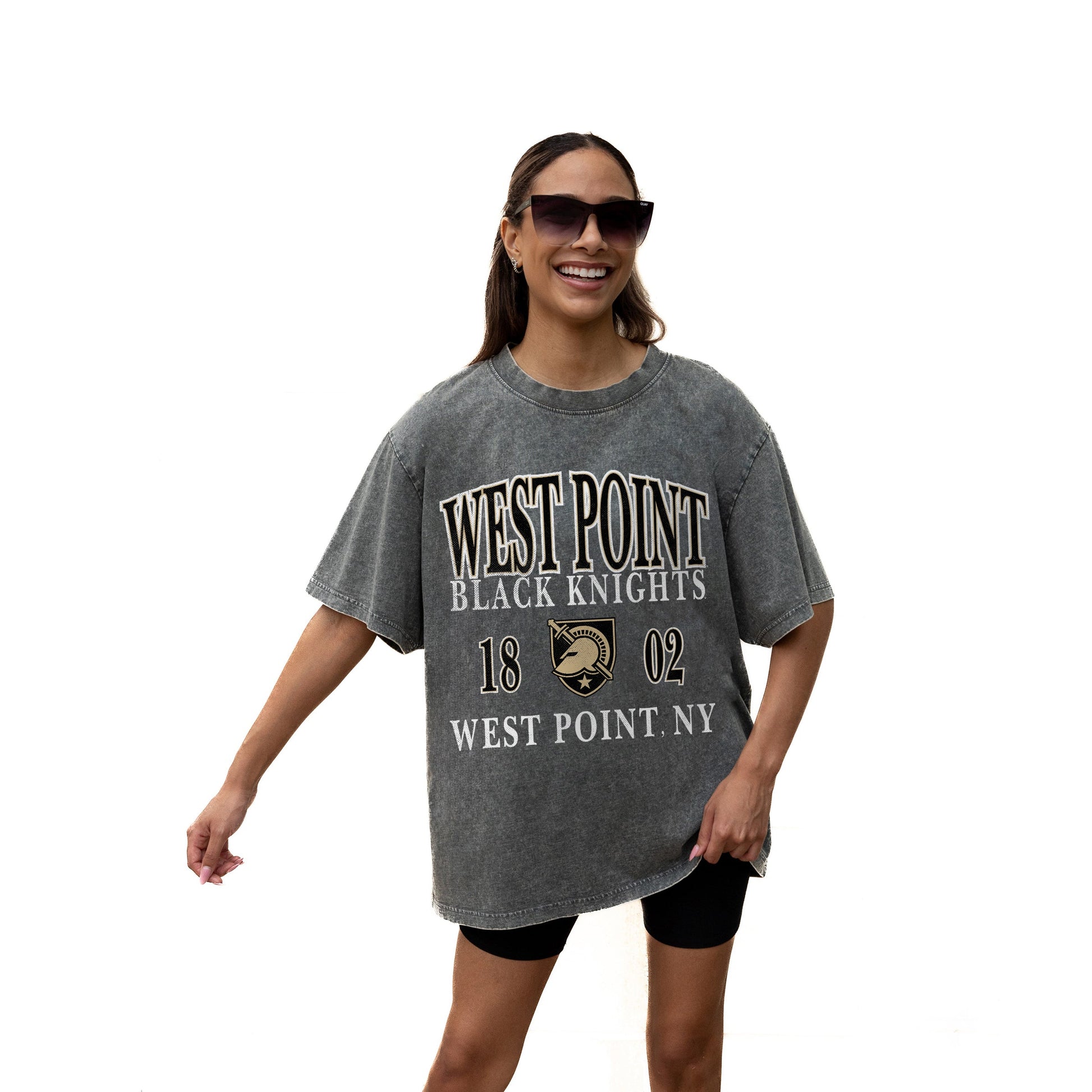 ARMY BLACK KNIGHTS THROWBACK RELAXED FIT SNOW WASH SHORT SLEEVE CLASSIC CREWNECK TEE WITH RIBBED NECKLINE