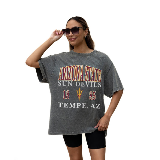 ARIZONA STATE SUN DEVILS THROWBACK RELAXED FIT SNOW WASH SHORT SLEEVE CLASSIC CREWNECK TEE WITH RIBBED NECKLINE - The Club