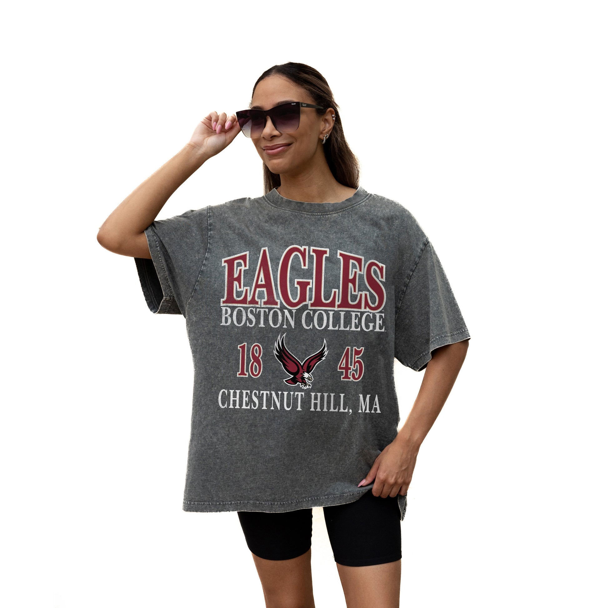 BOSTON COLLEGE EAGLES THROWBACK RELAXED FIT SNOW WASH SHORT SLEEVE CLASSIC CREWNECK TEE WITH RIBBED NECKLINE