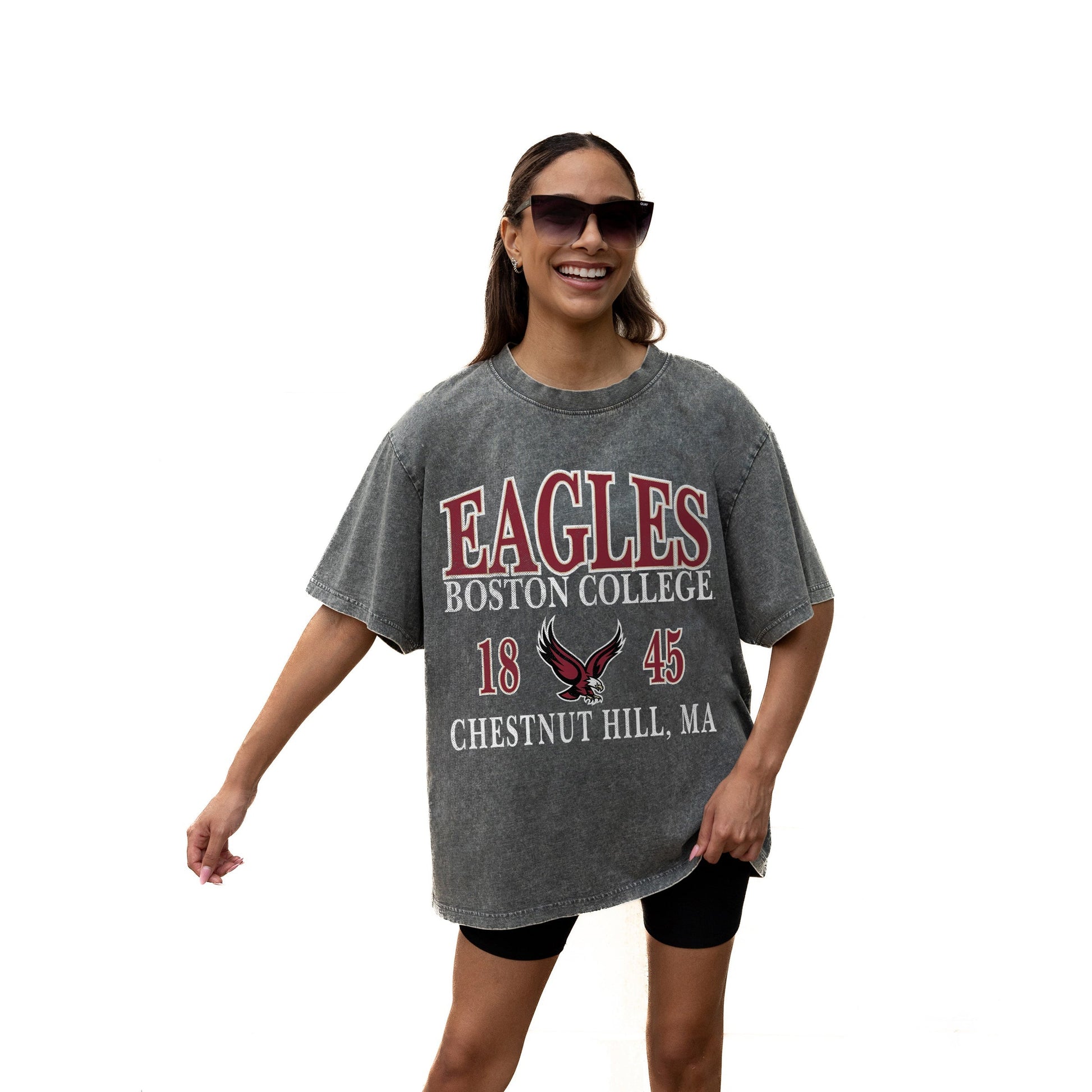 BOSTON COLLEGE EAGLES THROWBACK RELAXED FIT SNOW WASH SHORT SLEEVE CLASSIC CREWNECK TEE WITH RIBBED NECKLINE