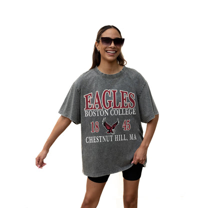 BOSTON COLLEGE EAGLES THROWBACK RELAXED FIT SNOW WASH SHORT SLEEVE CLASSIC CREWNECK TEE WITH RIBBED NECKLINE
