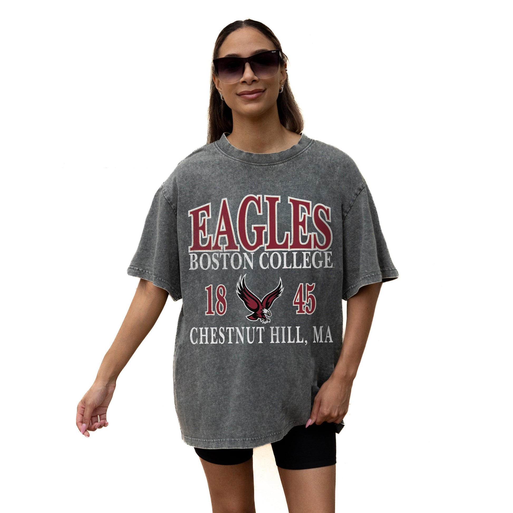 BOSTON COLLEGE EAGLES THROWBACK RELAXED FIT SNOW WASH SHORT SLEEVE CLASSIC CREWNECK TEE WITH RIBBED NECKLINE