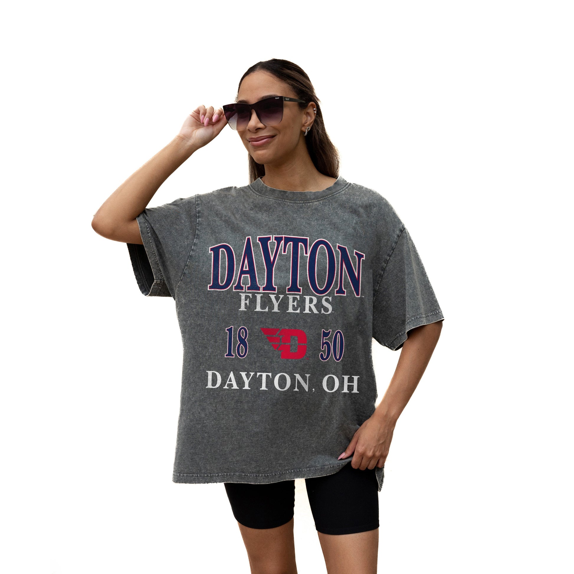 DAYTON FLYERS THROWBACK RELAXED FIT SNOW WASH SHORT SLEEVE CLASSIC CREWNECK TEE WITH RIBBED NECKLINE