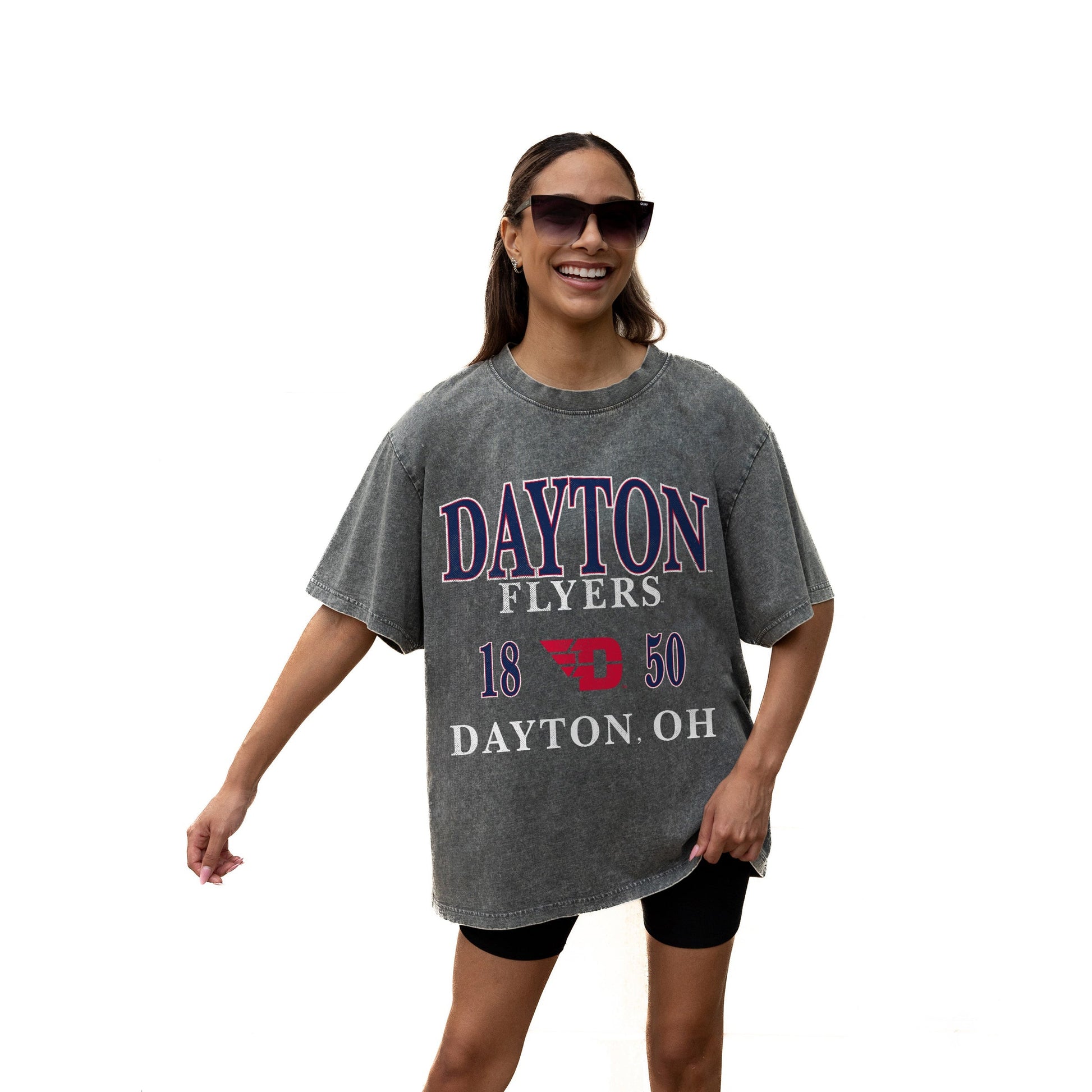 DAYTON FLYERS THROWBACK RELAXED FIT SNOW WASH SHORT SLEEVE CLASSIC CREWNECK TEE WITH RIBBED NECKLINE