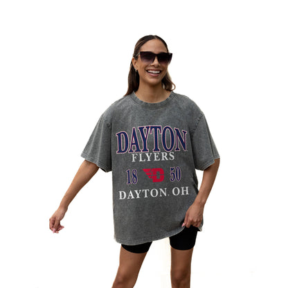 DAYTON FLYERS THROWBACK RELAXED FIT SNOW WASH SHORT SLEEVE CLASSIC CREWNECK TEE WITH RIBBED NECKLINE