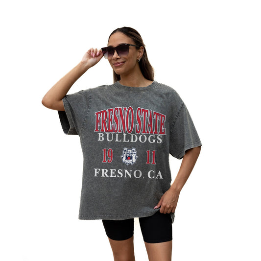 FRESNO STATE BULLDOGS THROWBACK RELAXED FIT SNOW WASH SHORT SLEEVE CLASSIC CREWNECK TEE WITH RIBBED NECKLINE - The Club