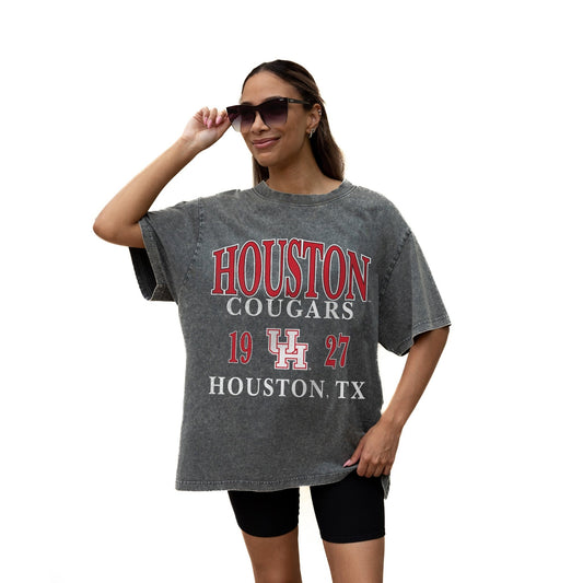 HOUSTON COUGARS THROWBACK RELAXED FIT SNOW WASH SHORT SLEEVE CLASSIC CREWNECK TEE WITH RIBBED NECKLINE - The Club