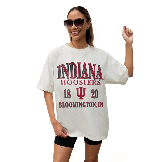 INDIANA HOOSIERS UNITY RELAXED FIT SHORT SLEEVE CLASSIC CREWNECK TEE WITH RIBBED NECKLINE