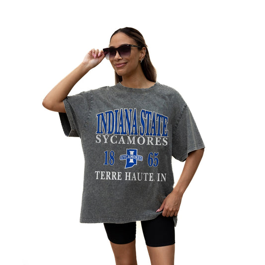 INDIANA STATE SYCAMORES THROWBACK RELAXED FIT SNOW WASH SHORT SLEEVE CLASSIC CREWNECK TEE WITH RIBBED NECKLINE - The Club