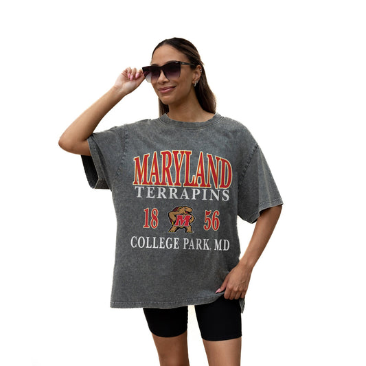 MARYLAND TERRAPINS THROWBACK RELAXED FIT SNOW WASH SHORT SLEEVE CLASSIC CREWNECK TEE WITH RIBBED NECKLINE - The Club