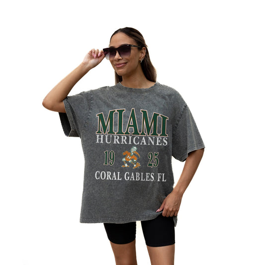MIAMI HURRICANES THROWBACK RELAXED FIT SNOW WASH SHORT SLEEVE CLASSIC CREWNECK TEE WITH RIBBED NECKLINE - The Club