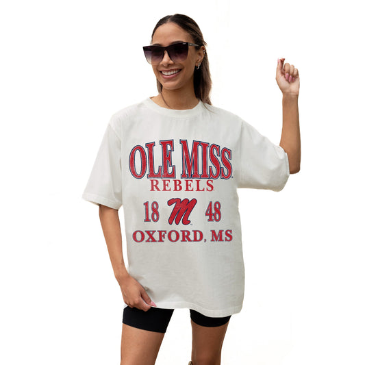 OLE MISS REBELS UNITY RELAXED FIT SHORT SLEEVE CLASSIC CREWNECK TEE WITH RIBBED NECKLINE