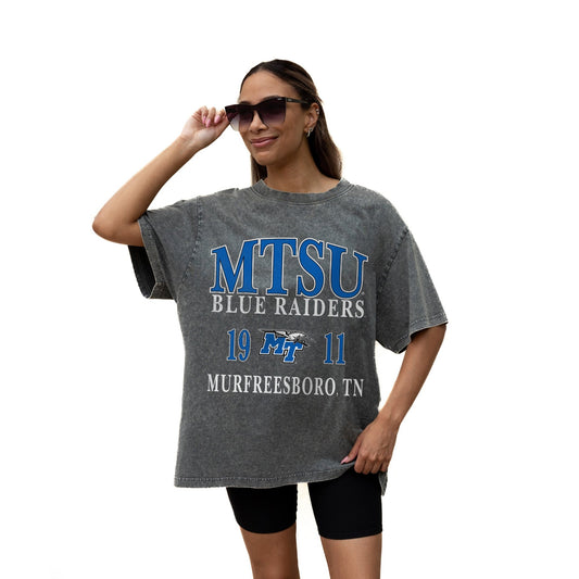 MIDDLE TENNESSEE STATE BLUE RAIDERS THROWBACK RELAXED FIT SNOW WASH SHORT SLEEVE CLASSIC CREWNECK TEE WITH RIBBED NECKLINE - The Club