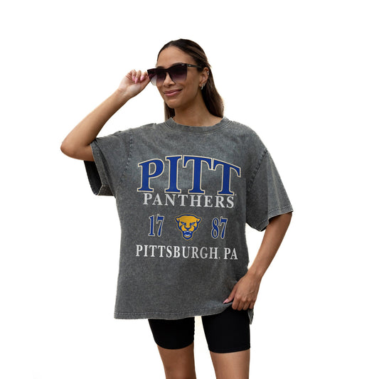PITTSBURGH PANTHERS THROWBACK RELAXED FIT SNOW WASH SHORT SLEEVE CLASSIC CREWNECK TEE WITH RIBBED NECKLINE - The Club