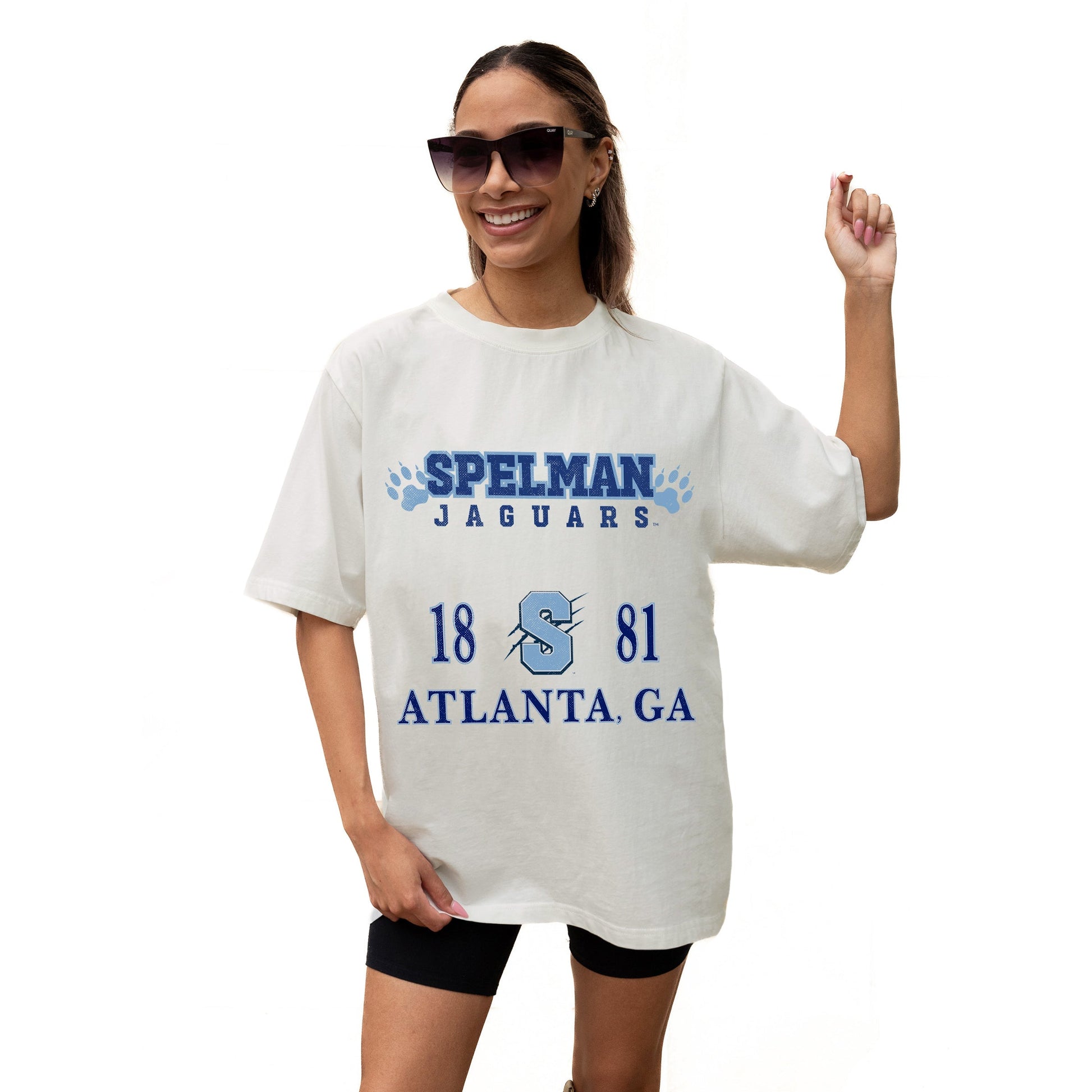 SPELMAN COLLEGE JAGUARS UNITY RELAXED FIT SHORT SLEEVE CLASSIC CREWNECK TEE WITH RIBBED NECKLINE