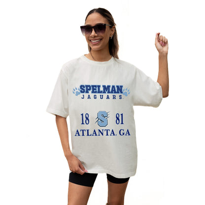 SPELMAN COLLEGE JAGUARS UNITY RELAXED FIT SHORT SLEEVE CLASSIC CREWNECK TEE WITH RIBBED NECKLINE