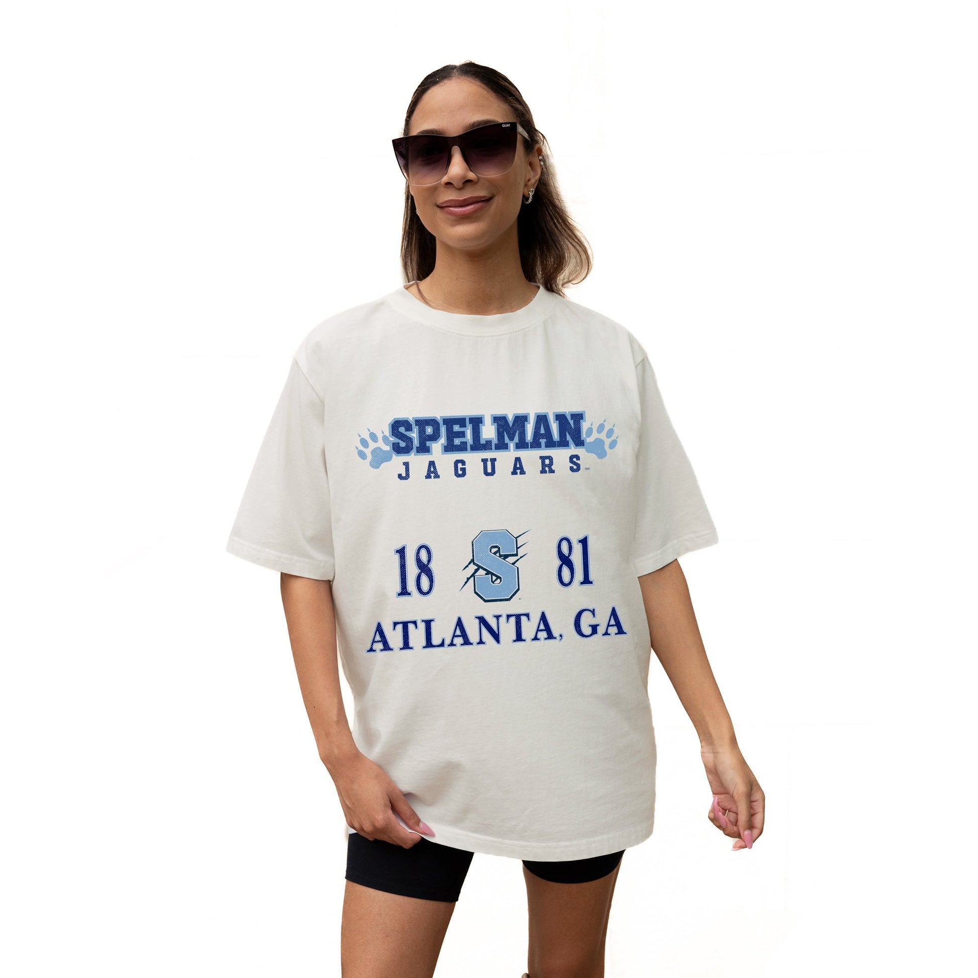 SPELMAN COLLEGE JAGUARS UNITY RELAXED FIT SHORT SLEEVE CLASSIC CREWNECK TEE WITH RIBBED NECKLINE