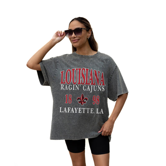 LOUISIANA RAGIN' CAJUNS THROWBACK RELAXED FIT SNOW WASH SHORT SLEEVE CLASSIC CREWNECK TEE WITH RIBBED NECKLINE - The Club