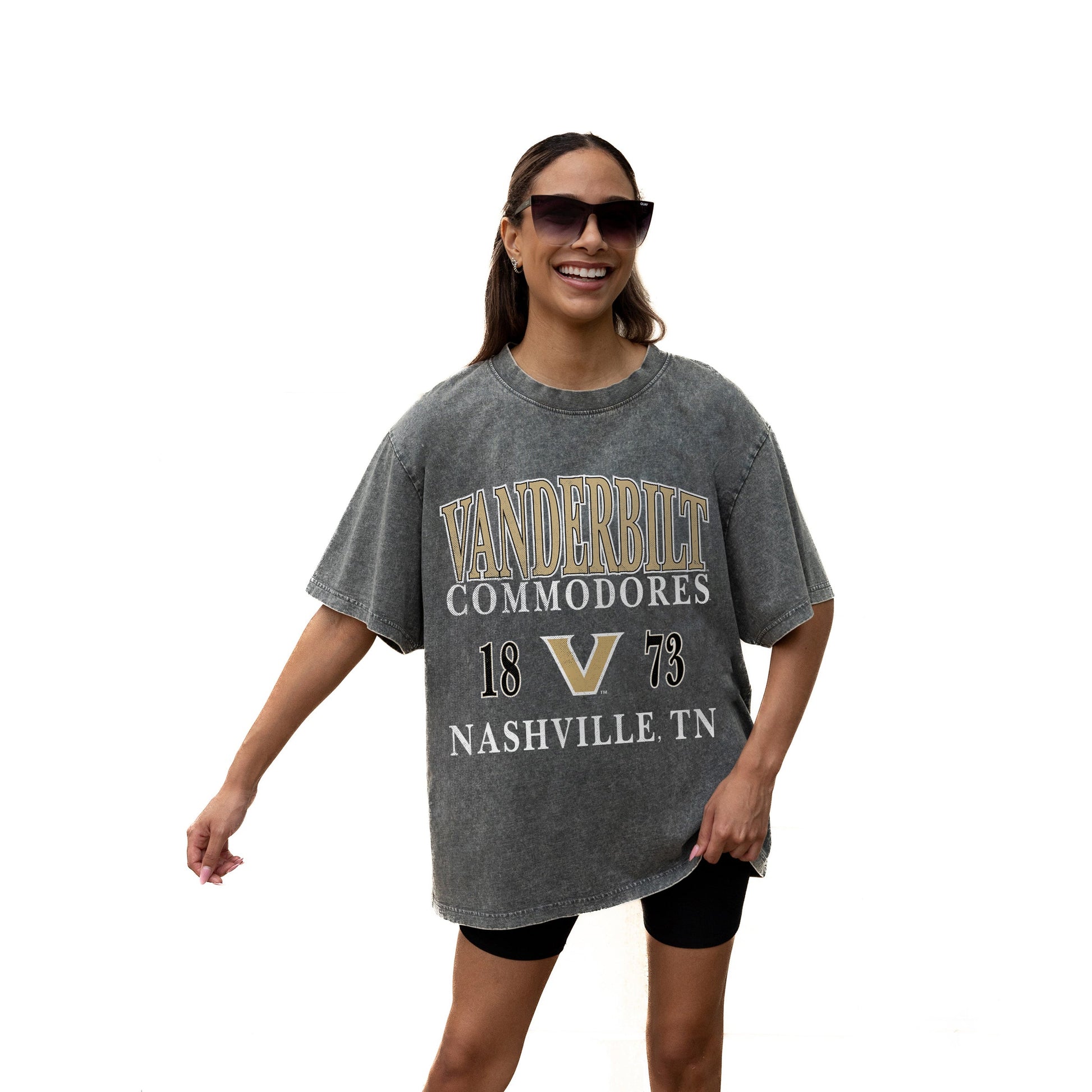 VANDERBILT COMMODORES THROWBACK RELAXED FIT SNOW WASH SHORT SLEEVE CLASSIC CREWNECK TEE WITH RIBBED NECKLINE