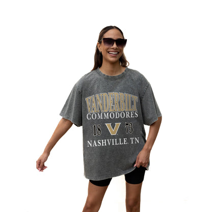 VANDERBILT COMMODORES THROWBACK RELAXED FIT SNOW WASH SHORT SLEEVE CLASSIC CREWNECK TEE WITH RIBBED NECKLINE