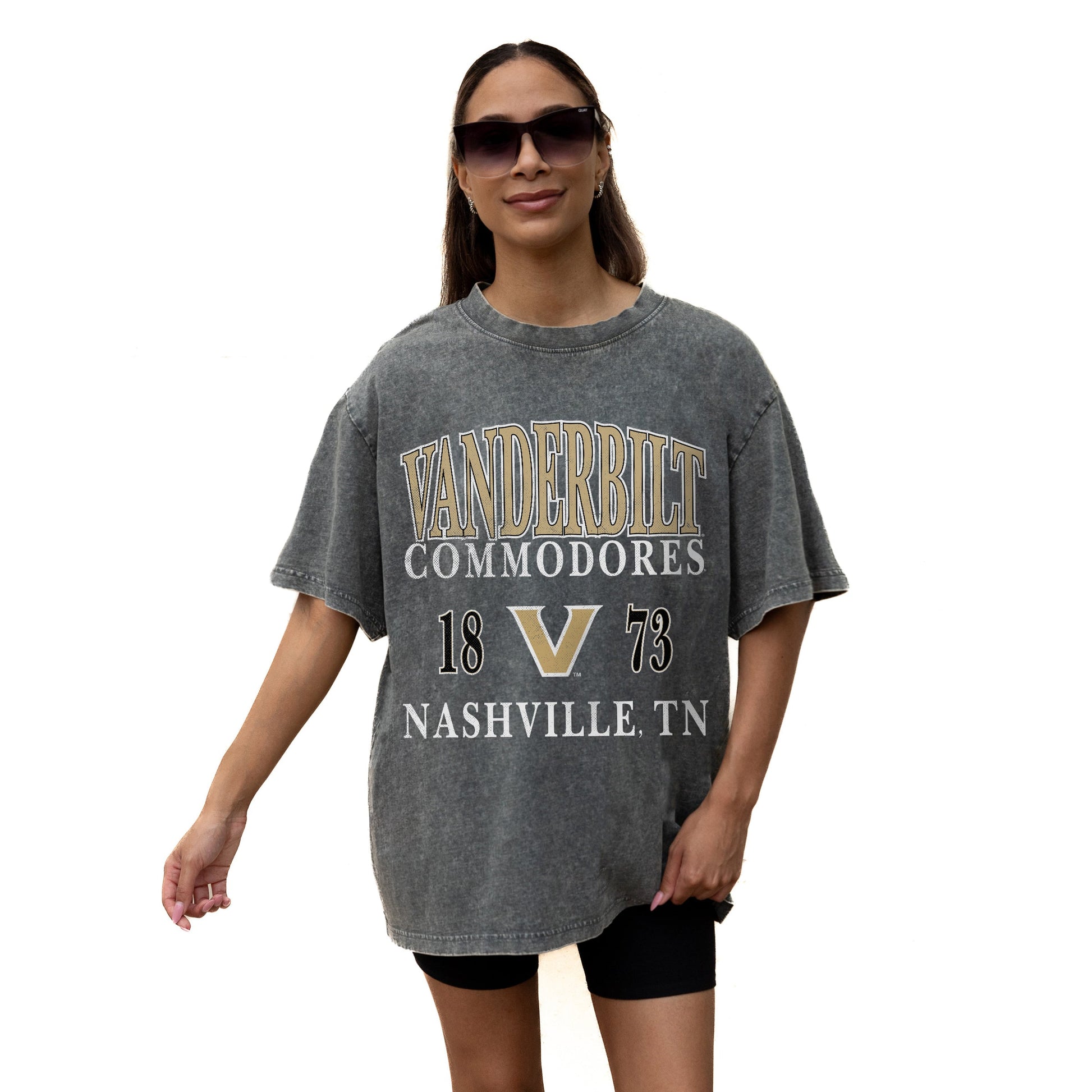 VANDERBILT COMMODORES THROWBACK RELAXED FIT SNOW WASH SHORT SLEEVE CLASSIC CREWNECK TEE WITH RIBBED NECKLINE
