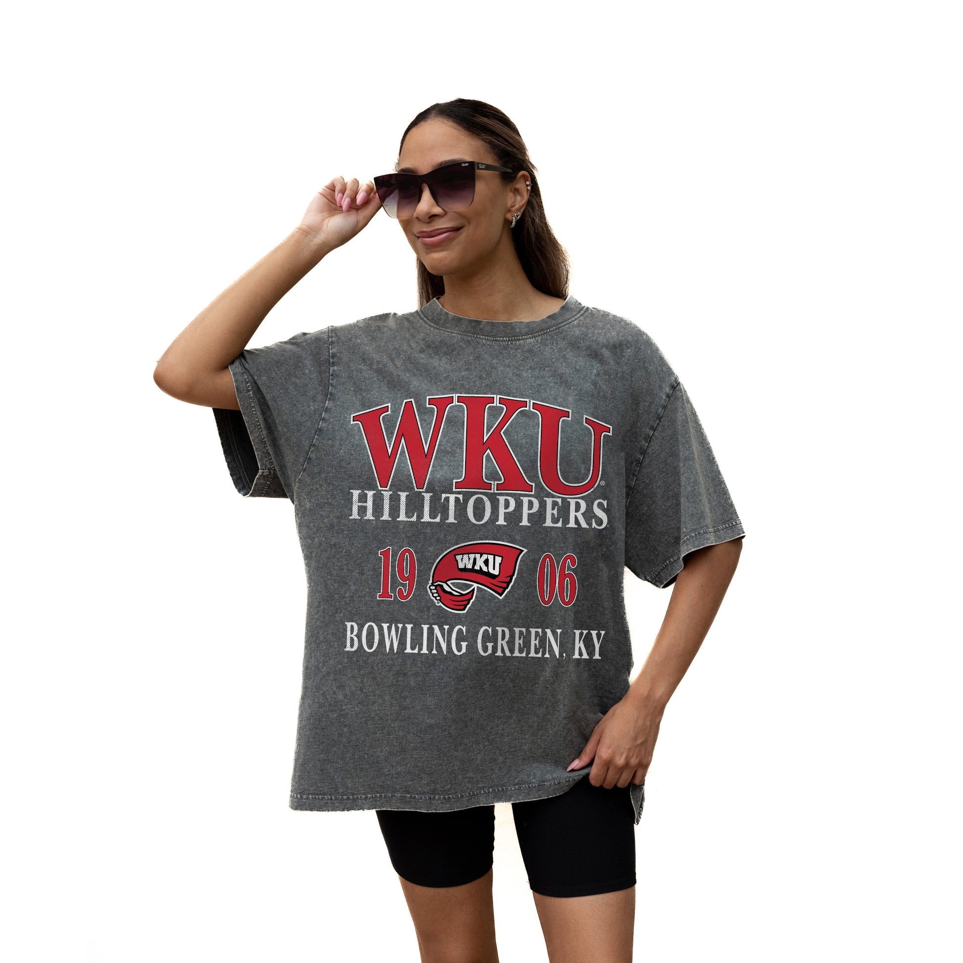 WESTERN KENTUCKY HILLTOPPERS THROWBACK RELAXED FIT SNOW WASH SHORT SLEEVE CLASSIC CREWNECK TEE WITH RIBBED NECKLINE