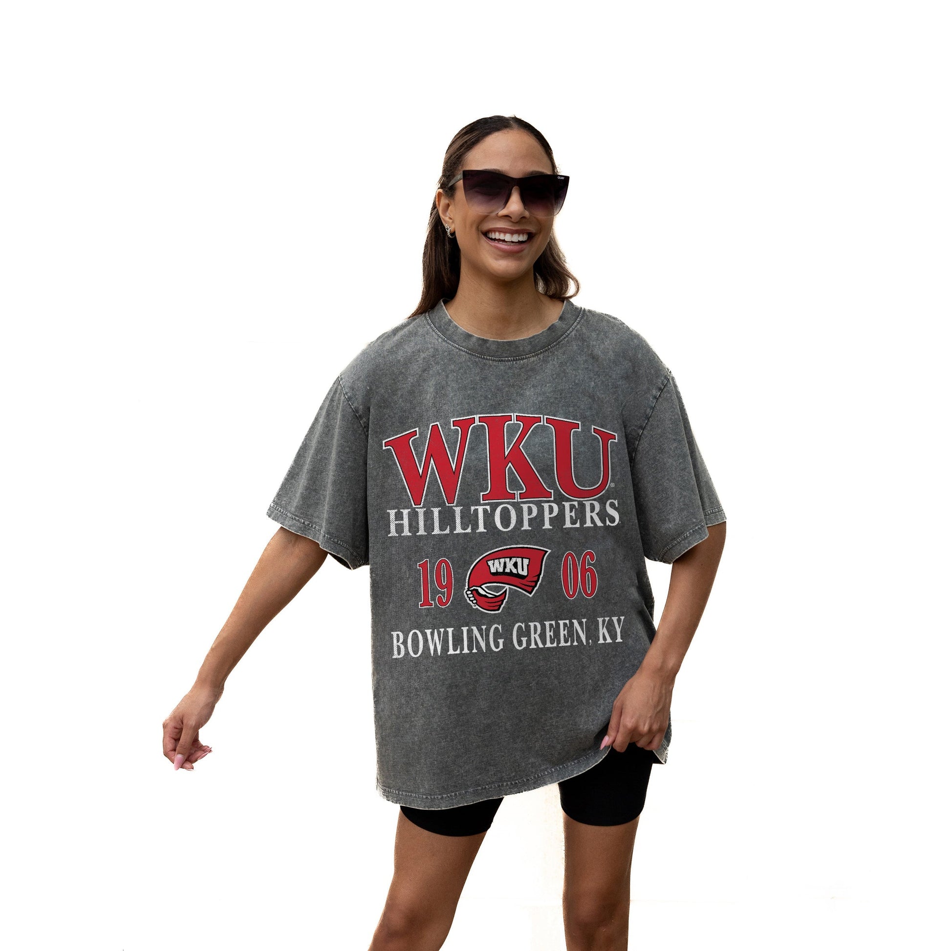 WESTERN KENTUCKY HILLTOPPERS THROWBACK RELAXED FIT SNOW WASH SHORT SLEEVE CLASSIC CREWNECK TEE WITH RIBBED NECKLINE