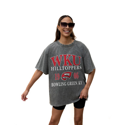 WESTERN KENTUCKY HILLTOPPERS THROWBACK RELAXED FIT SNOW WASH SHORT SLEEVE CLASSIC CREWNECK TEE WITH RIBBED NECKLINE