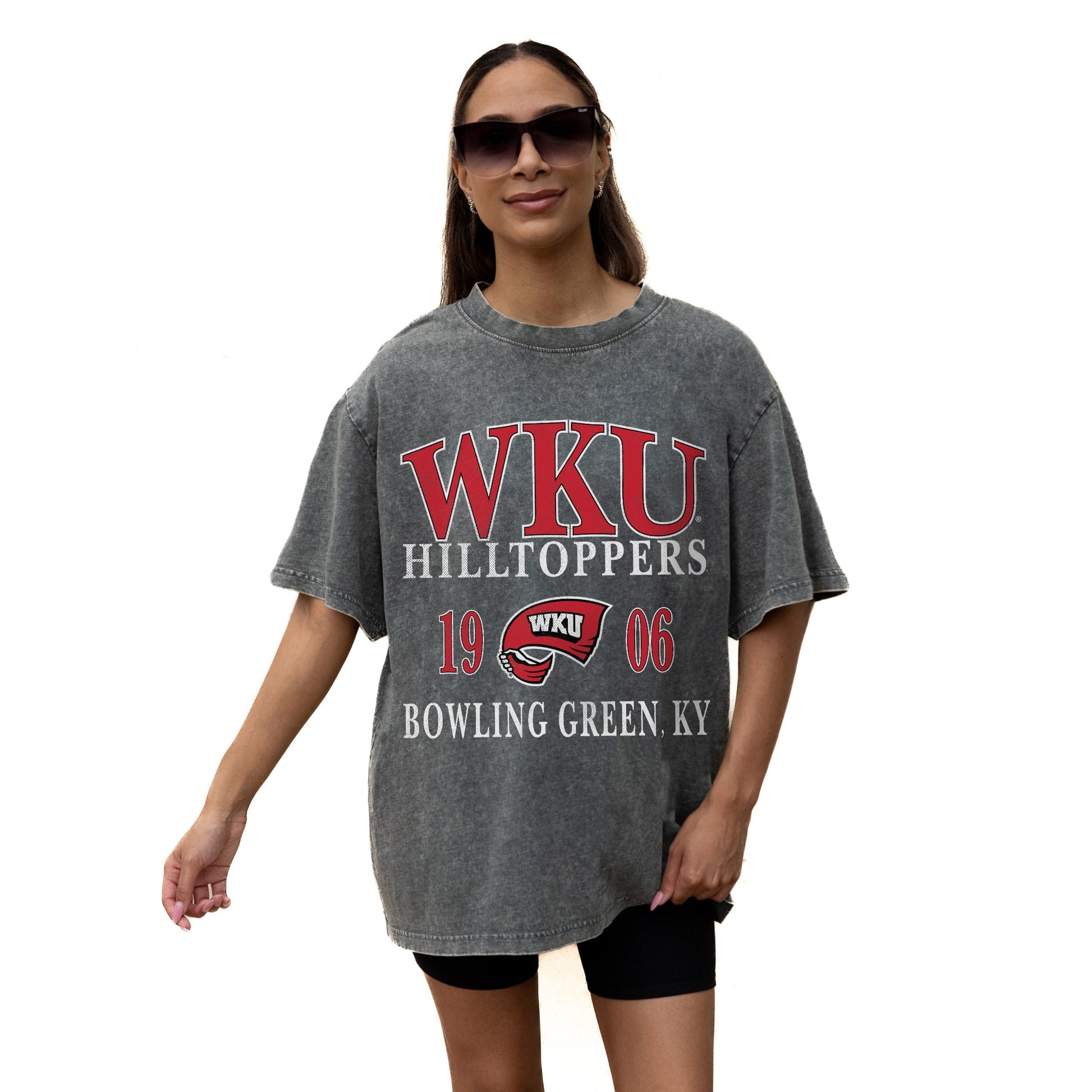 WESTERN KENTUCKY HILLTOPPERS THROWBACK RELAXED FIT SNOW WASH SHORT SLEEVE CLASSIC CREWNECK TEE WITH RIBBED NECKLINE