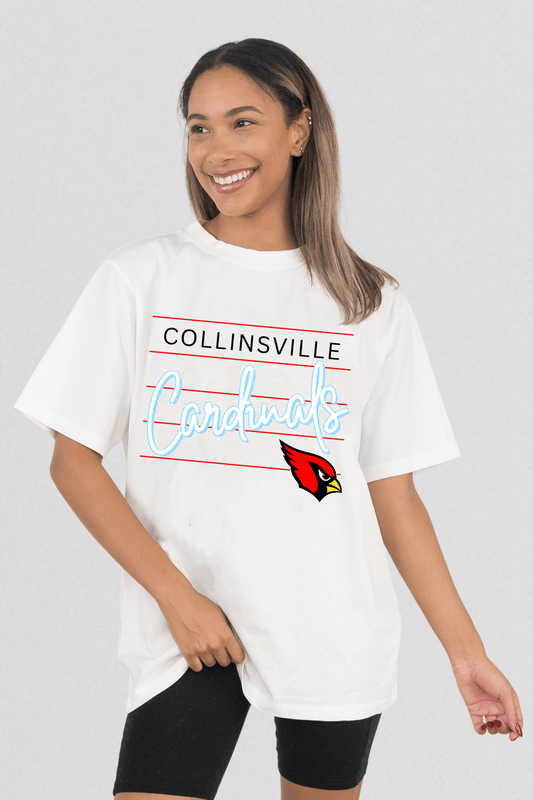 COLLINSVILLE CARDINALS VINTAGE WASH BOYFRIEND TEE - The Club
