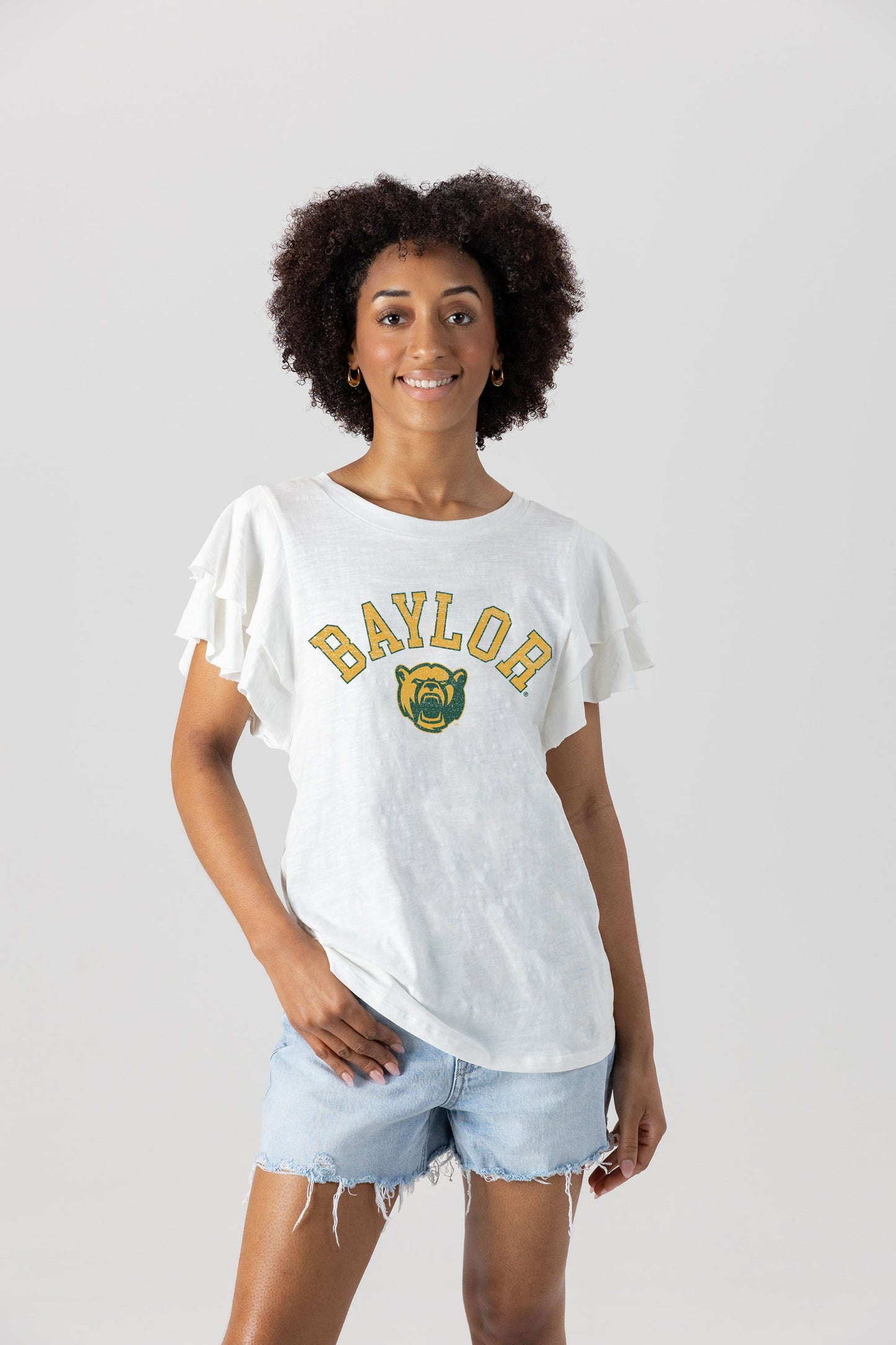 BAYLOR BEARS ALL IN TO WIN FLUTTER SLEEVE CREWNECK TOP