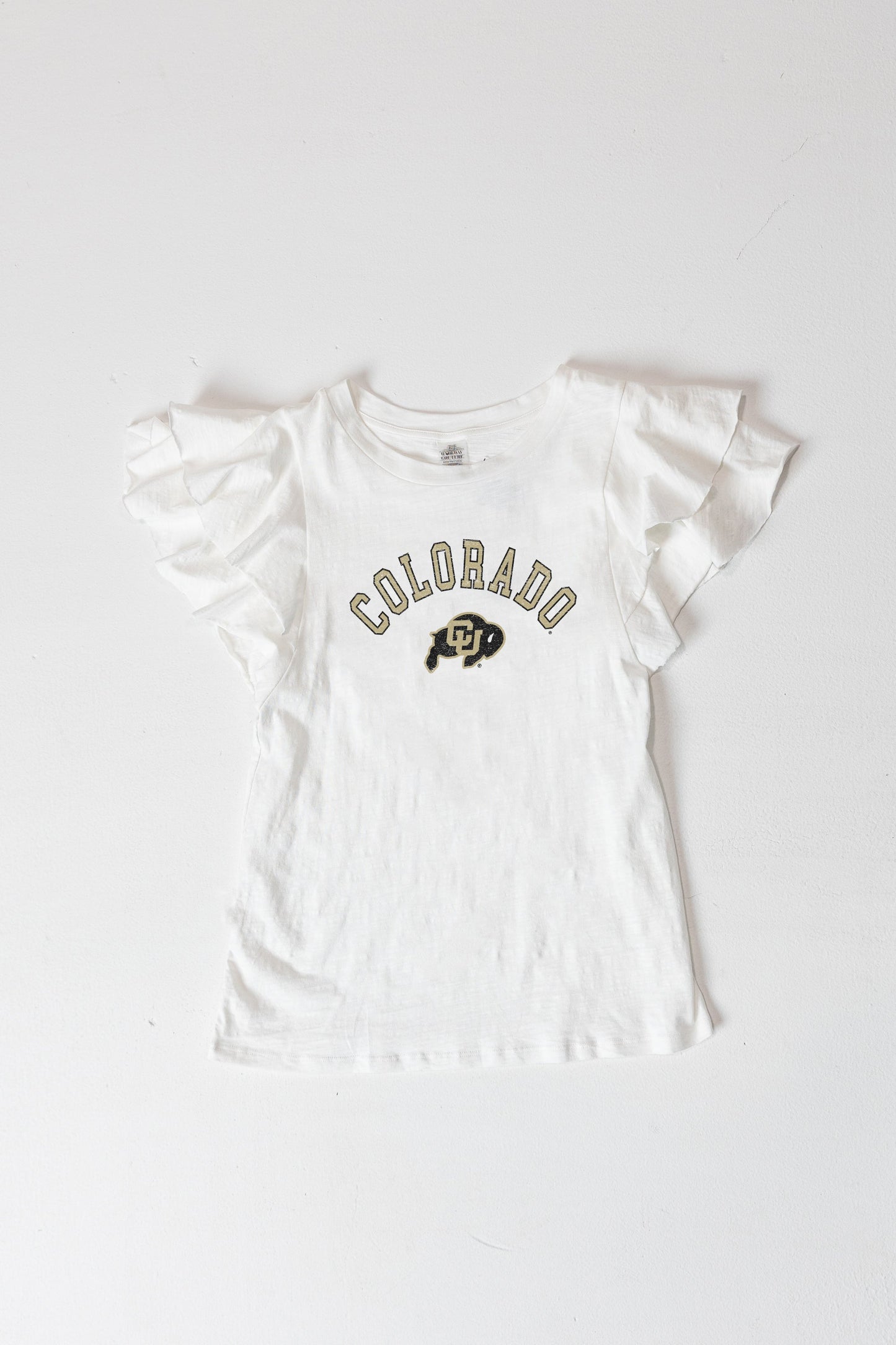 COLORADO BUFFALOES ALL IN TO WIN FLUTTER SLEEVE CREWNECK TOP