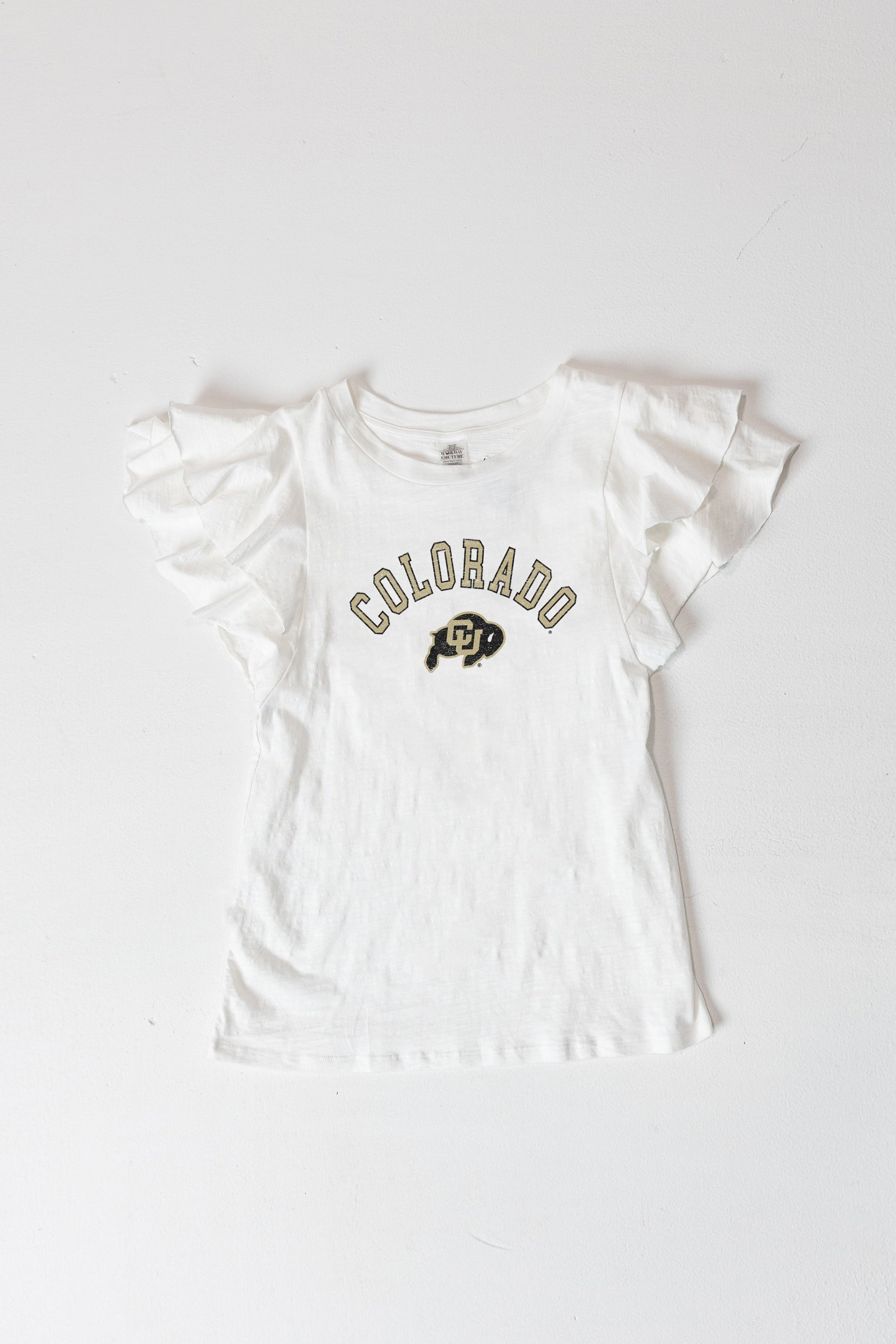 COLORADO BUFFALOES ALL IN TO WIN FLUTTER SLEEVE CREWNECK TOP