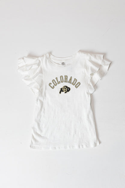 COLORADO BUFFALOES ALL IN TO WIN FLUTTER SLEEVE CREWNECK TOP