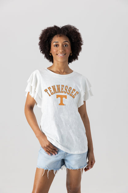 TENNESSEE VOLUNTEERS ALL IN TO WIN FLUTTER SLEEVE CREWNECK TOP