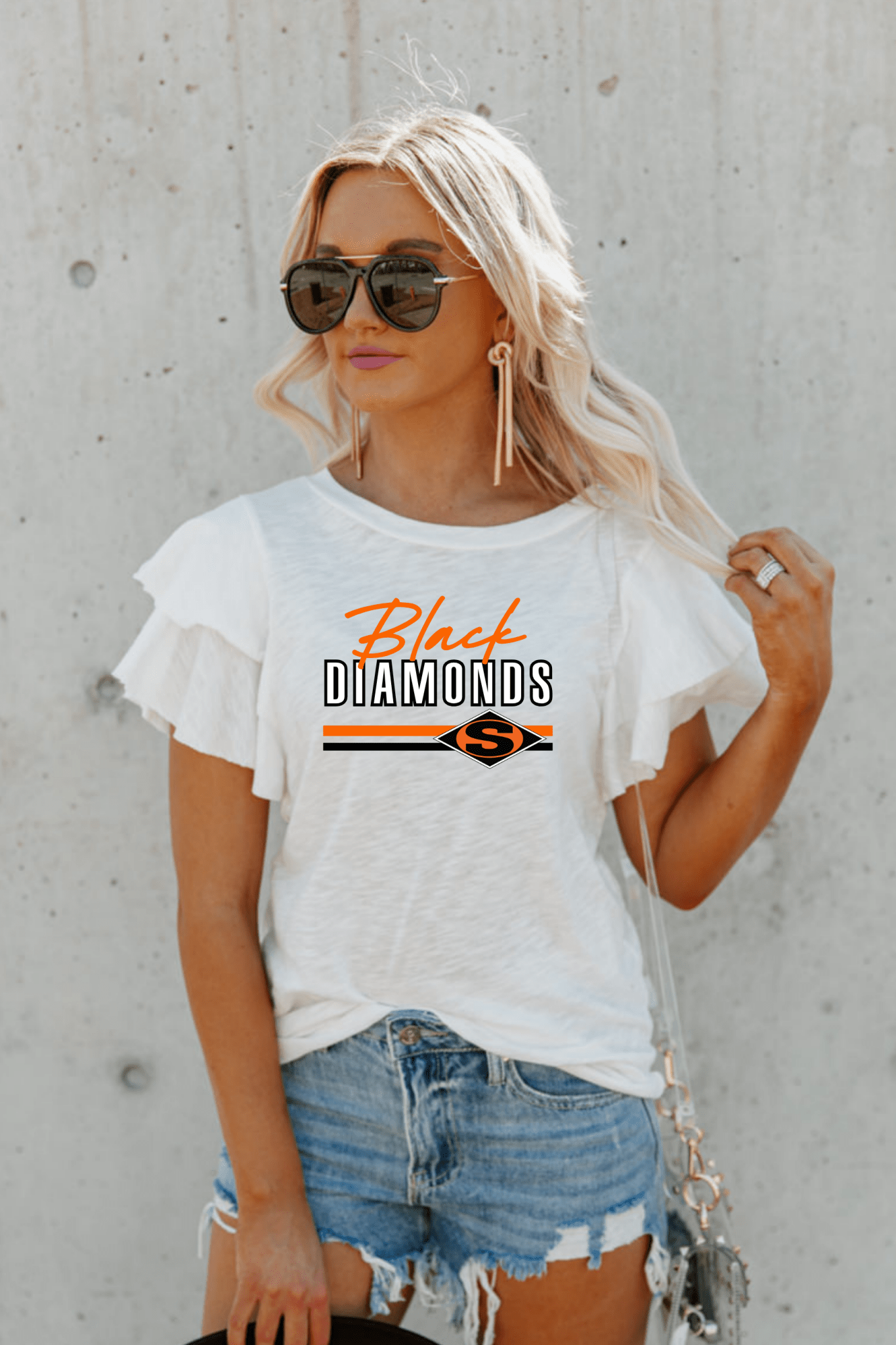 SALLISAW BLACK DIAMONDS FLUTTER SLEEVE TEE - The Club