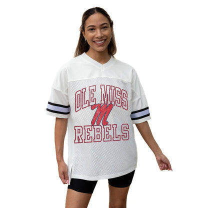 OLE MISS REBELS A STEP AHEAD ICONIC OVERSIZED MESH SHORT SLEEVE V - NECK FASHION JERSEY TOP WITH SIDE SLITS - The Club