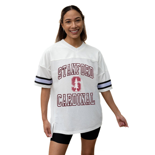 STANFORD CARDINAL A STEP AHEAD ICONIC OVERSIZED MESH SHORT SLEEVE V - NECK FASHION JERSEY TOP WITH SIDE SLITS - The Club