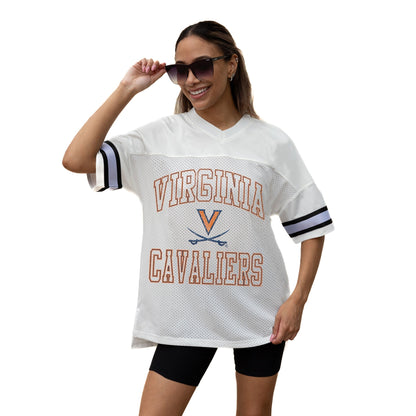 VIRGINIA CAVALIERS A STEP AHEAD ICONIC OVERSIZED MESH SHORT SLEEVE V-NECK FASHION JERSEY TOP WITH SIDE SLITS