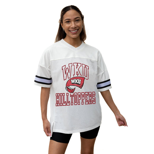 WESTERN KENTUCKY HILLTOPPERS A STEP AHEAD ICONIC OVERSIZED MESH SHORT SLEEVE V - NECK FASHION JERSEY TOP WITH SIDE SLITS - The Club