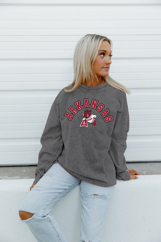 ARKANSAS RAZORBACKS PLAYING THE GAME FADED WASH PULLOVER