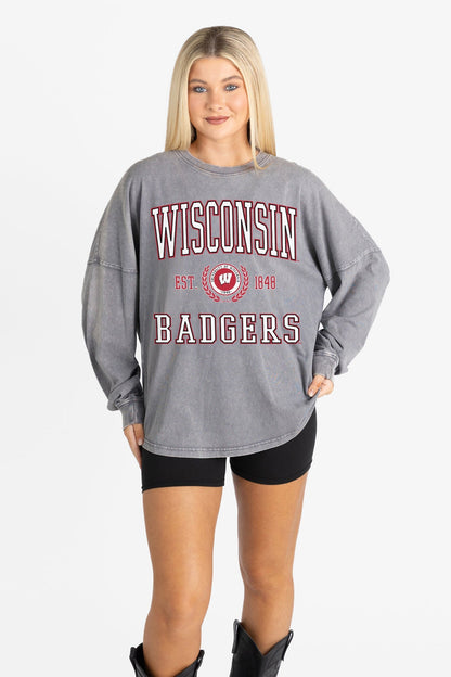 WISCONSIN BADGERS FINAL SCORE FADED WASH PULLOVER