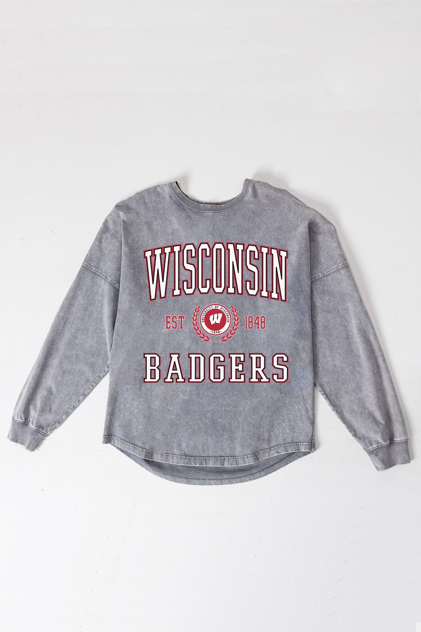 WISCONSIN BADGERS FINAL SCORE FADED WASH PULLOVER
