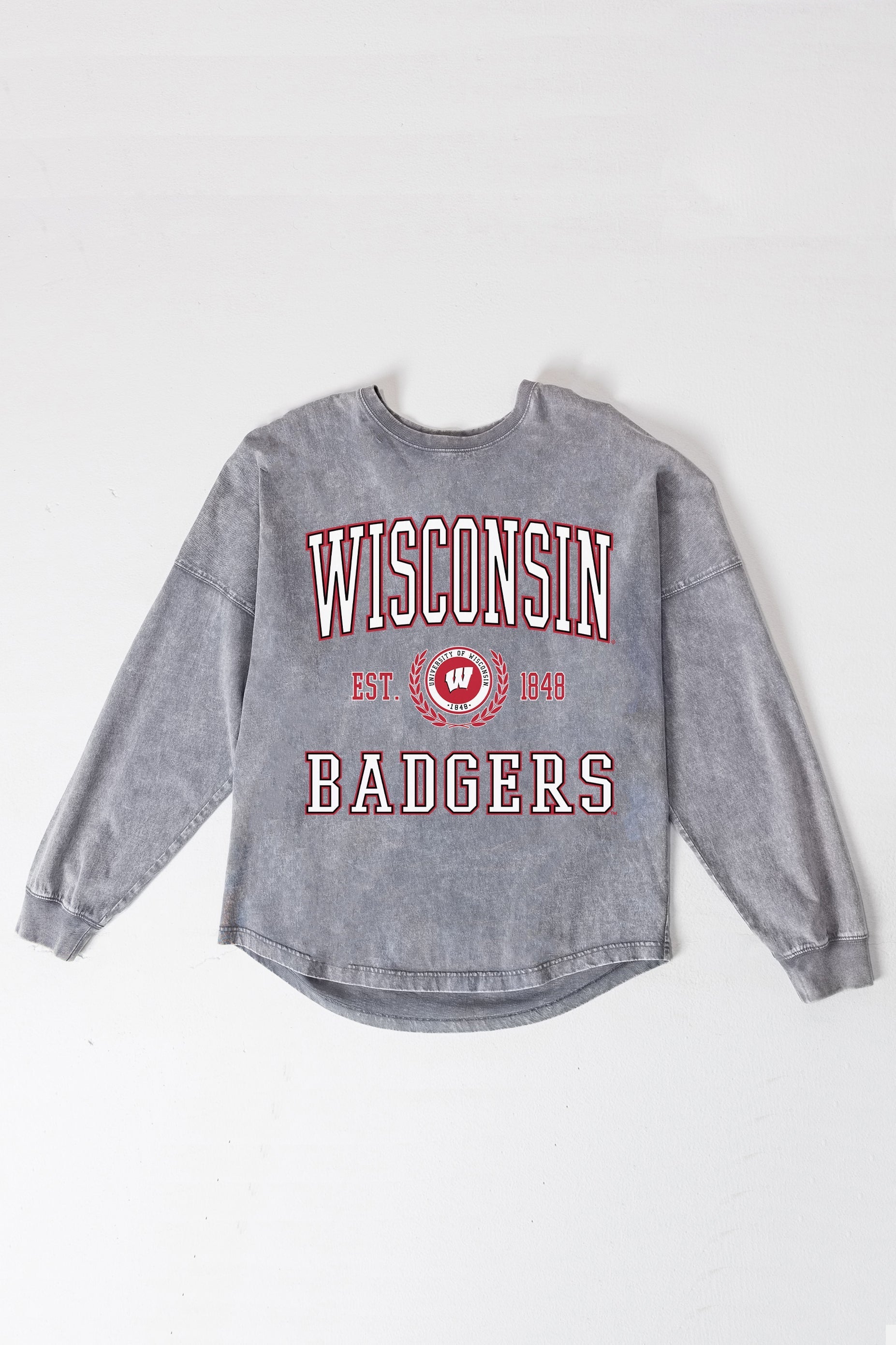 WISCONSIN BADGERS FINAL SCORE FADED WASH PULLOVER