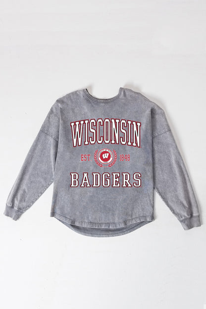WISCONSIN BADGERS FINAL SCORE FADED WASH PULLOVER